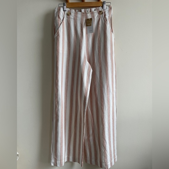 NWT Yerse linen striped wide leg pants high waisted size M trousers - Picture 4 of 16